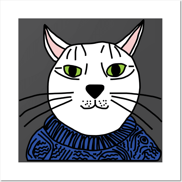 Portrait of Blue Sweater Cat Wall Art by ellenhenryart